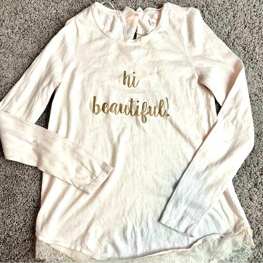 Long Sleeve Sweater Soft Pink Women's Small Lace detail